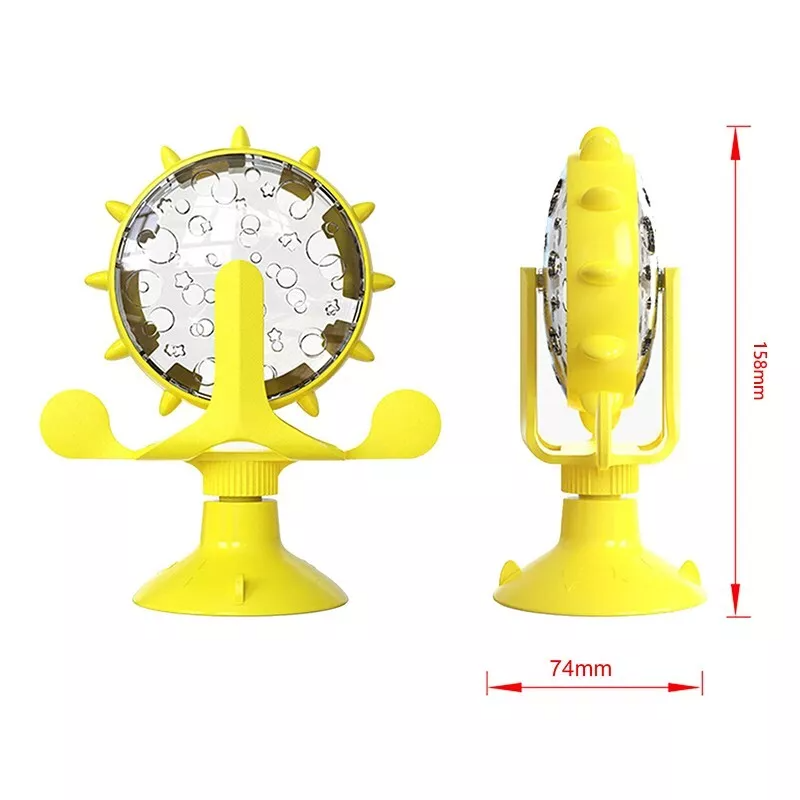 Interactive plastic windmill pet treat dispenser toy with suction cup base and food holes — view 4