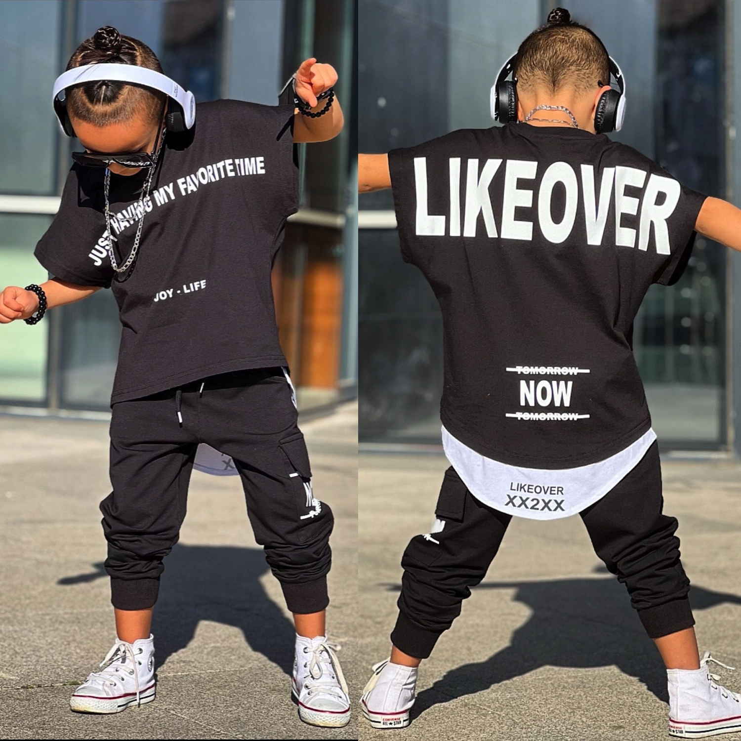 Boys jogger set in 100% cotton featuring a short sleeve t-shirt and matching elastic cuff pants