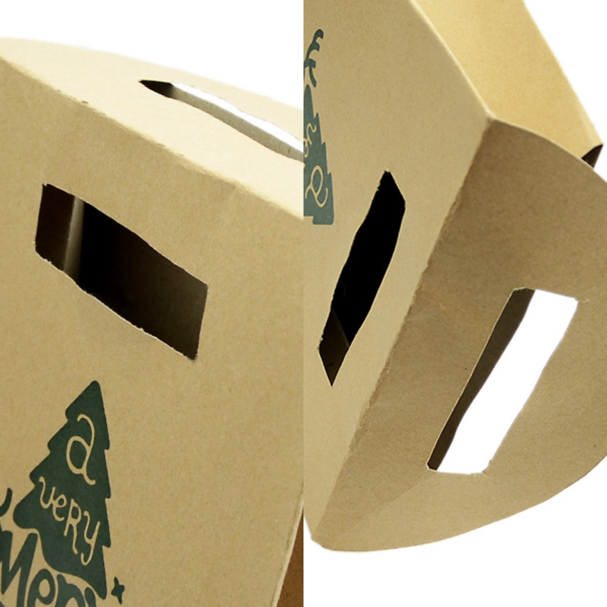 Two large brown kraft paper Christmas gift bags featuring a festive holiday pattern and handles — view 5