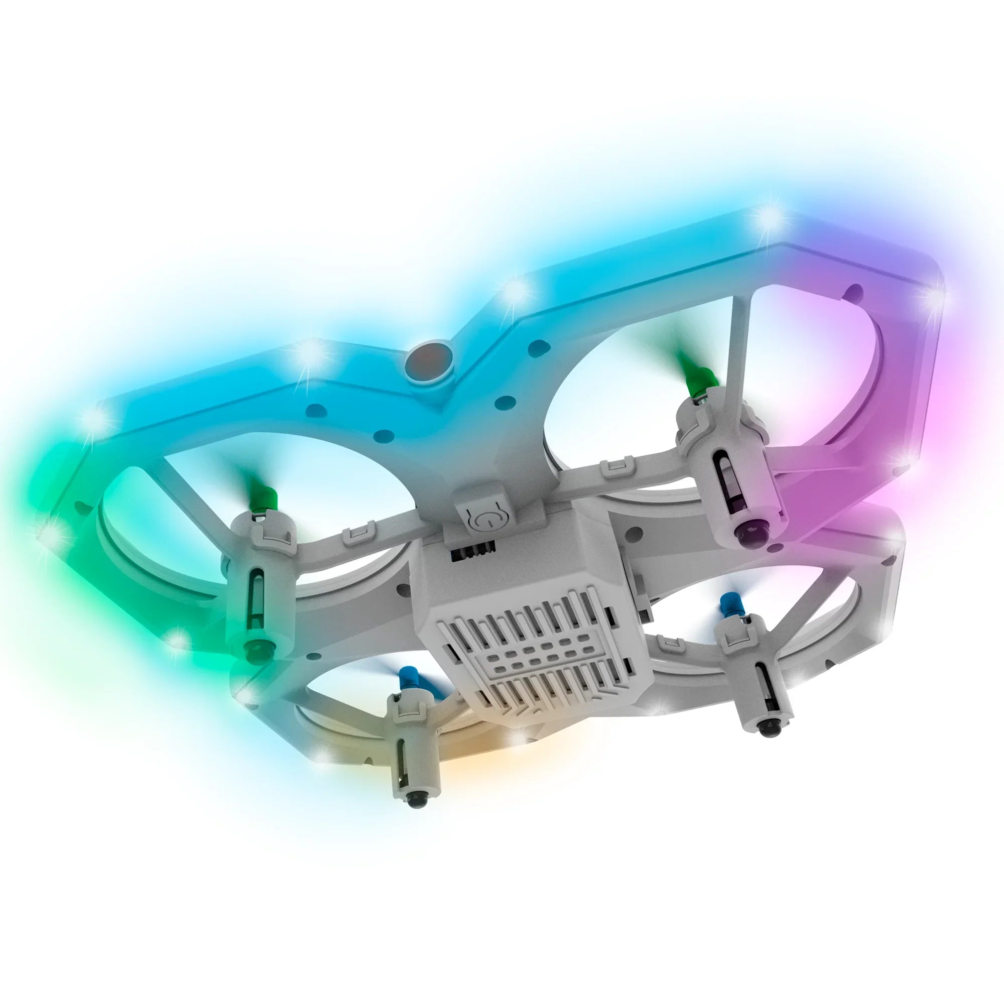 Mini RC stunt aerial drone with glowing multicolor LED propeller guards and compact remote control — view 5