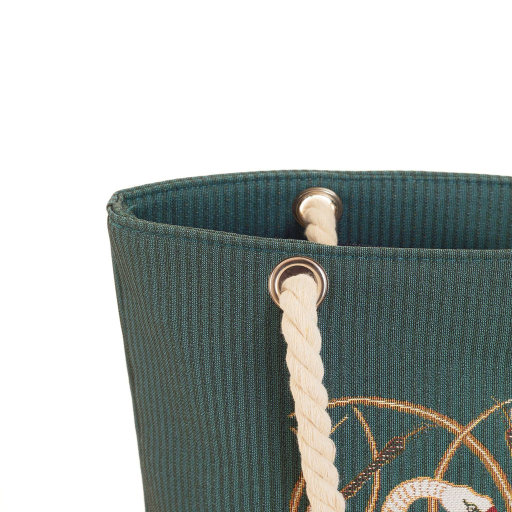 Woven tapestry rope tote bag featuring an elegant Walter Crane swan and botanical art design — view 4