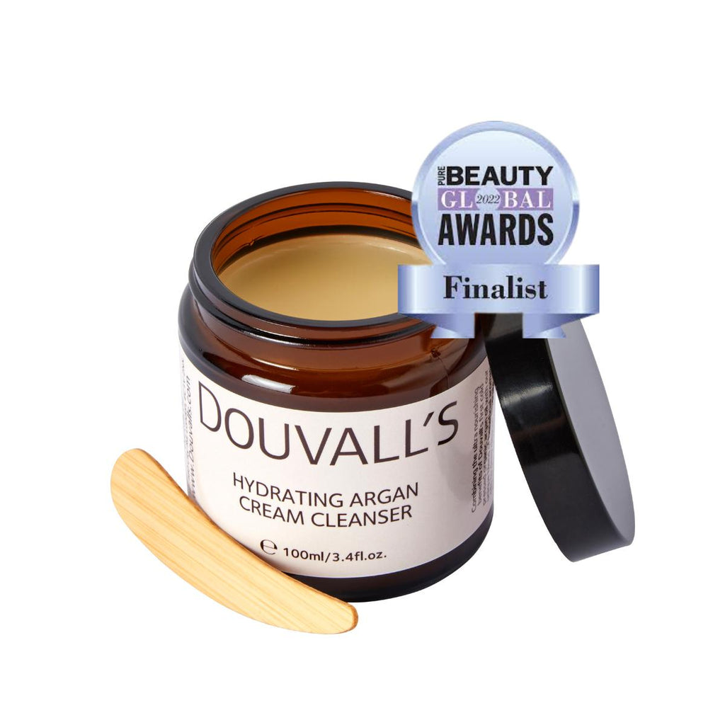 Organic argan cream cleanser jar with a sustainable bamboo spatula for daily facial skincare application — view 3