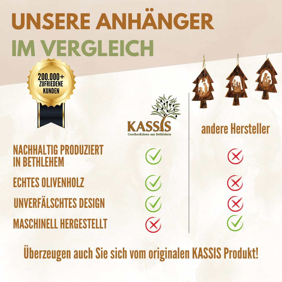 Krippen-Anhänger aus Olivenholz im Tannenbaum mit Rinde (3er Set) | Baumschmuck & Weihnachtsdeko für Advent und Weihnachten-3