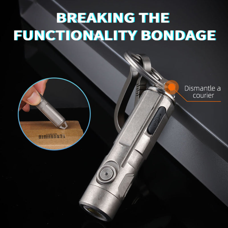 Compact pure titanium EDC flashlight with tri-color LED light for outdoor camping and daily use — view 4