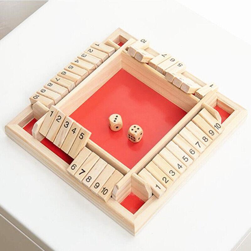 Classic wooden Shut The Box board game with numbered flipping tiles and rolling dice — view 5