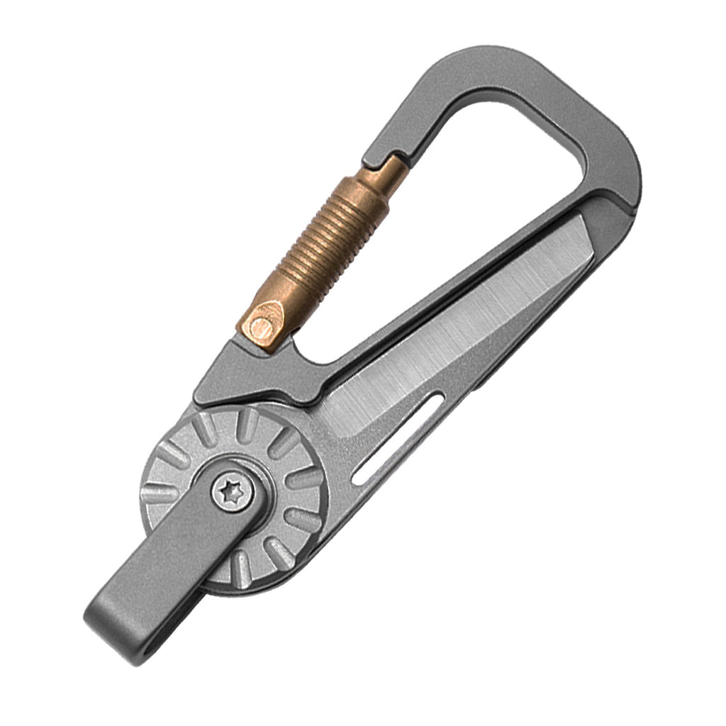 Titanium alloy tactical carabiner multi-tool with bottle opener and secure rotating keychain hook attachment. — view 4