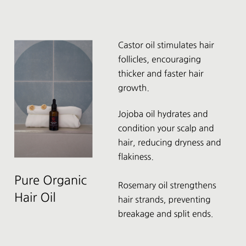 Pure organic hair oil in a 50mL amber glass bottle with a minimalist label — view 4