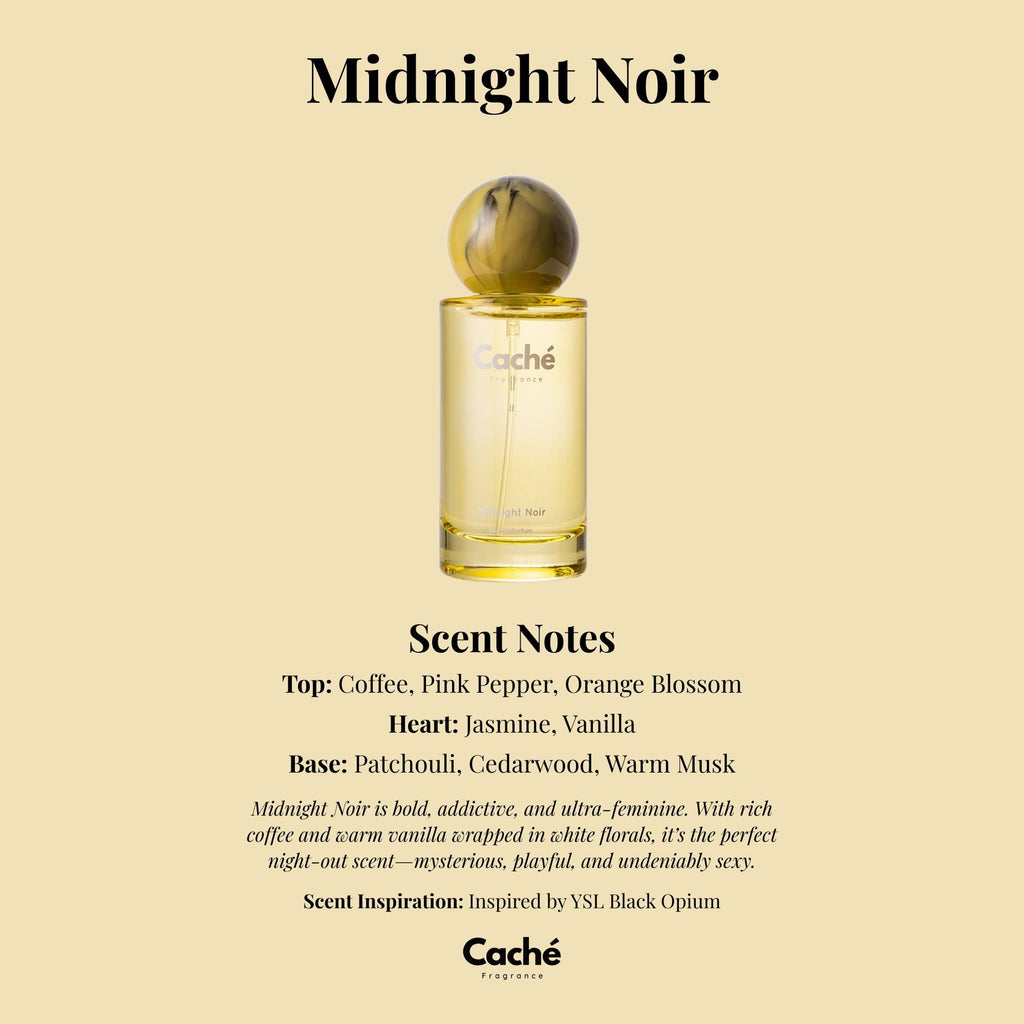Caché Midnight Noir women's eau de parfum 50ml glass spray bottle with dark elegant packaging