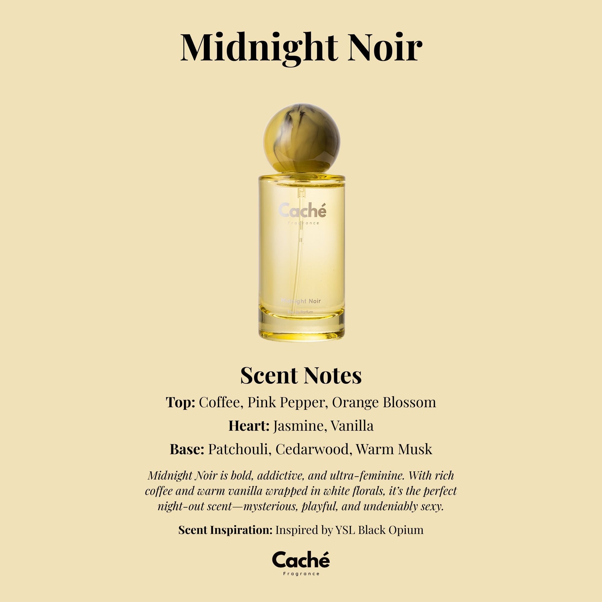 Caché Midnight Noir women's eau de parfum 50ml glass spray bottle with dark elegant packaging