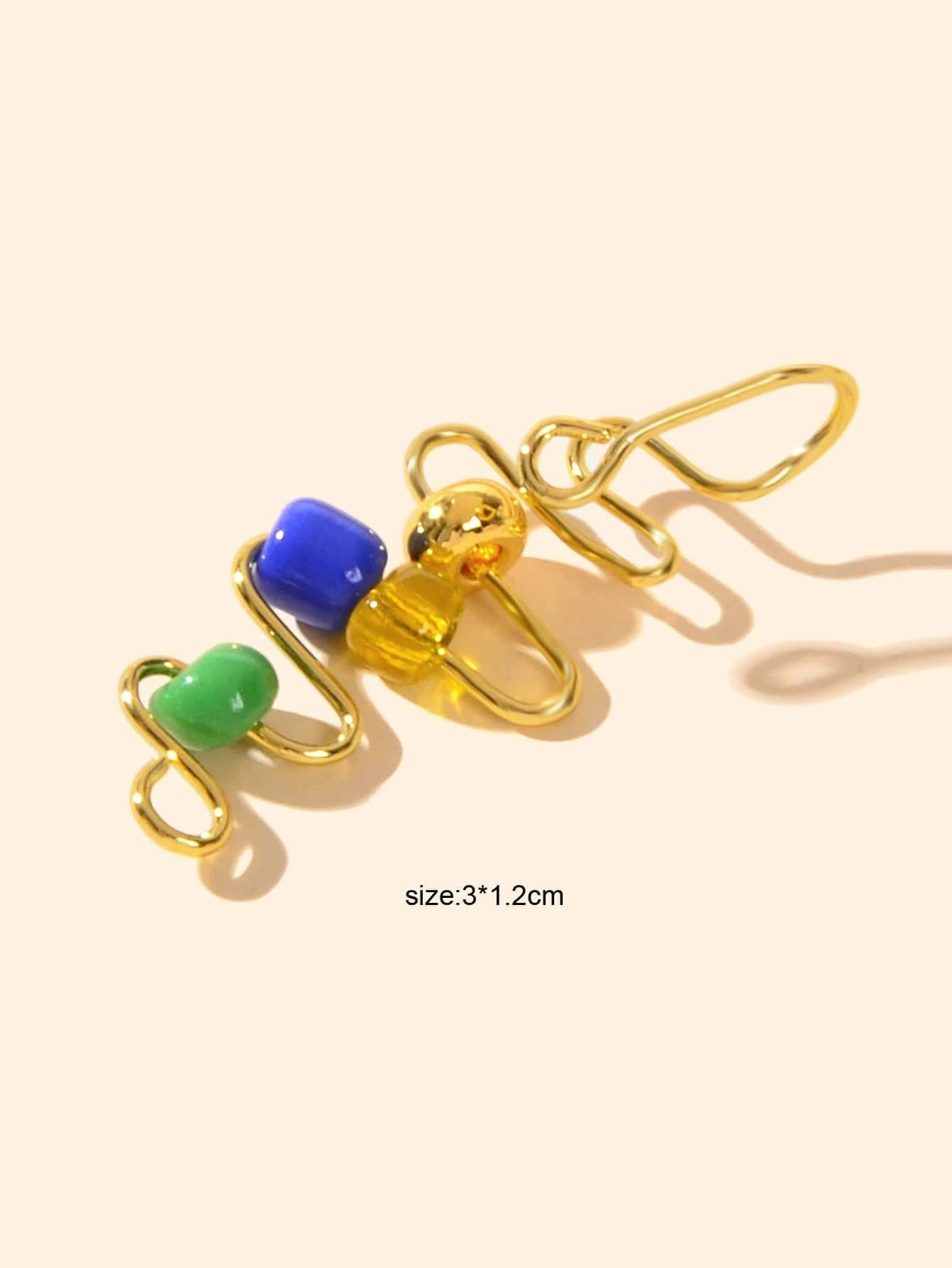 Faux spiral nose ring featuring blue and green beads for a bohemian non pierced look — view 4