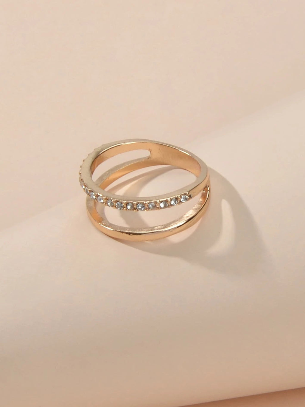 Gold tone rhinestone eternity ring with sparkling stones for women's fashion and wedding jewelry — view 4