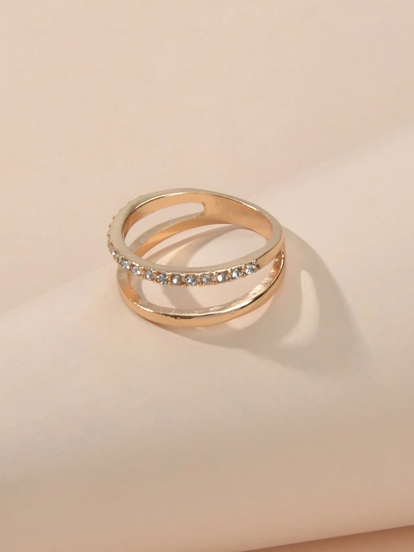Gold tone rhinestone eternity ring with sparkling stones for women's fashion and wedding jewelry — view 4