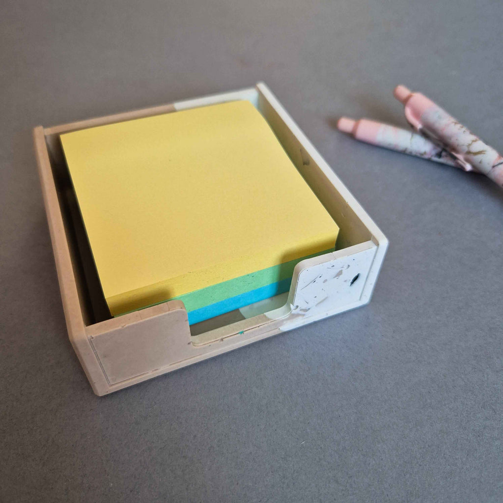 Handmade half terrazzo sticky note holder made of smooth eco friendly Jesmonite for desk organization — view 3