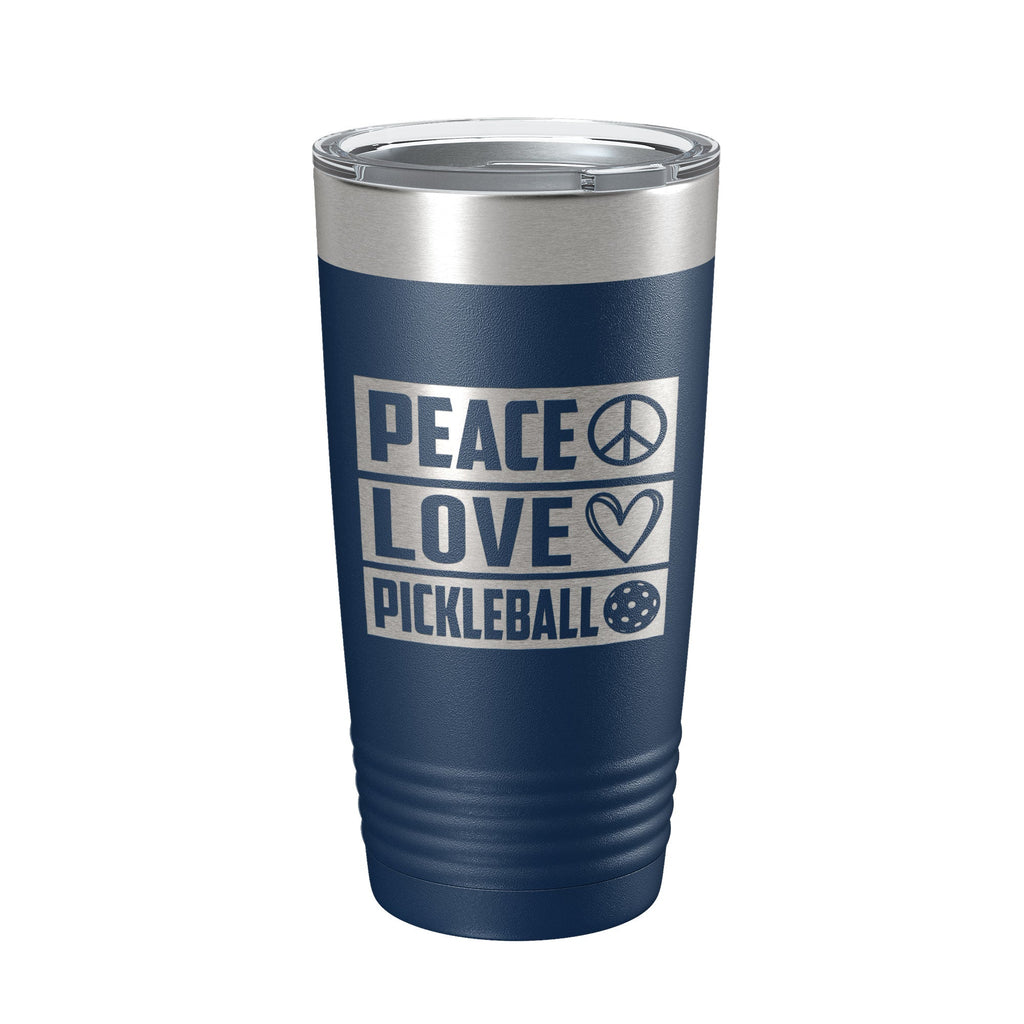 Peace Love Pickleball laser engraved 20 oz stainless steel travel tumbler with clear straw lid — view 3