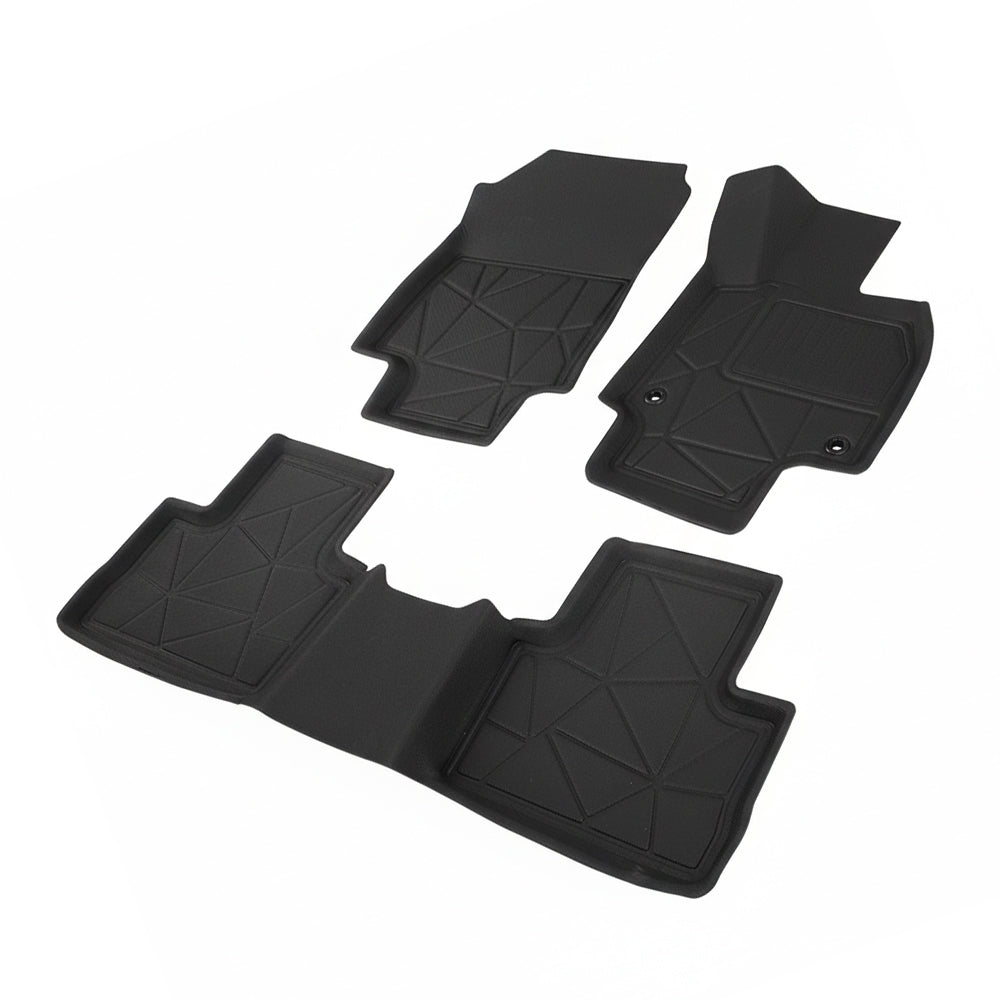 Custom fit RAV4 floor mats in black thermoplastic rubber for front and rear vehicle interior protection