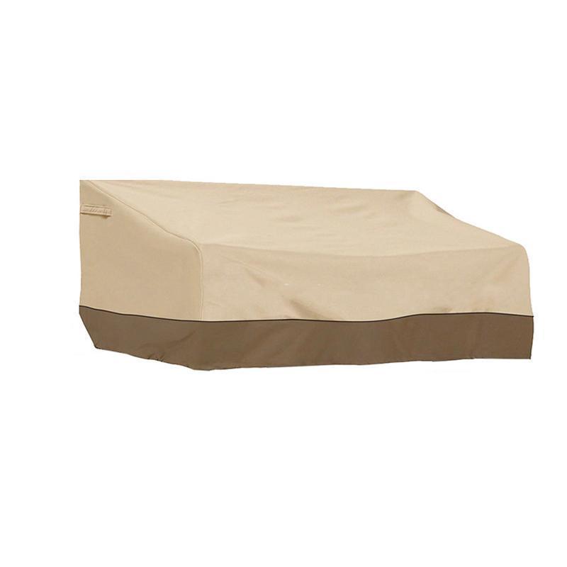 Waterproof patio chair cover in beige and coffee protecting an outdoor lounge seat from heavy rain — view 2