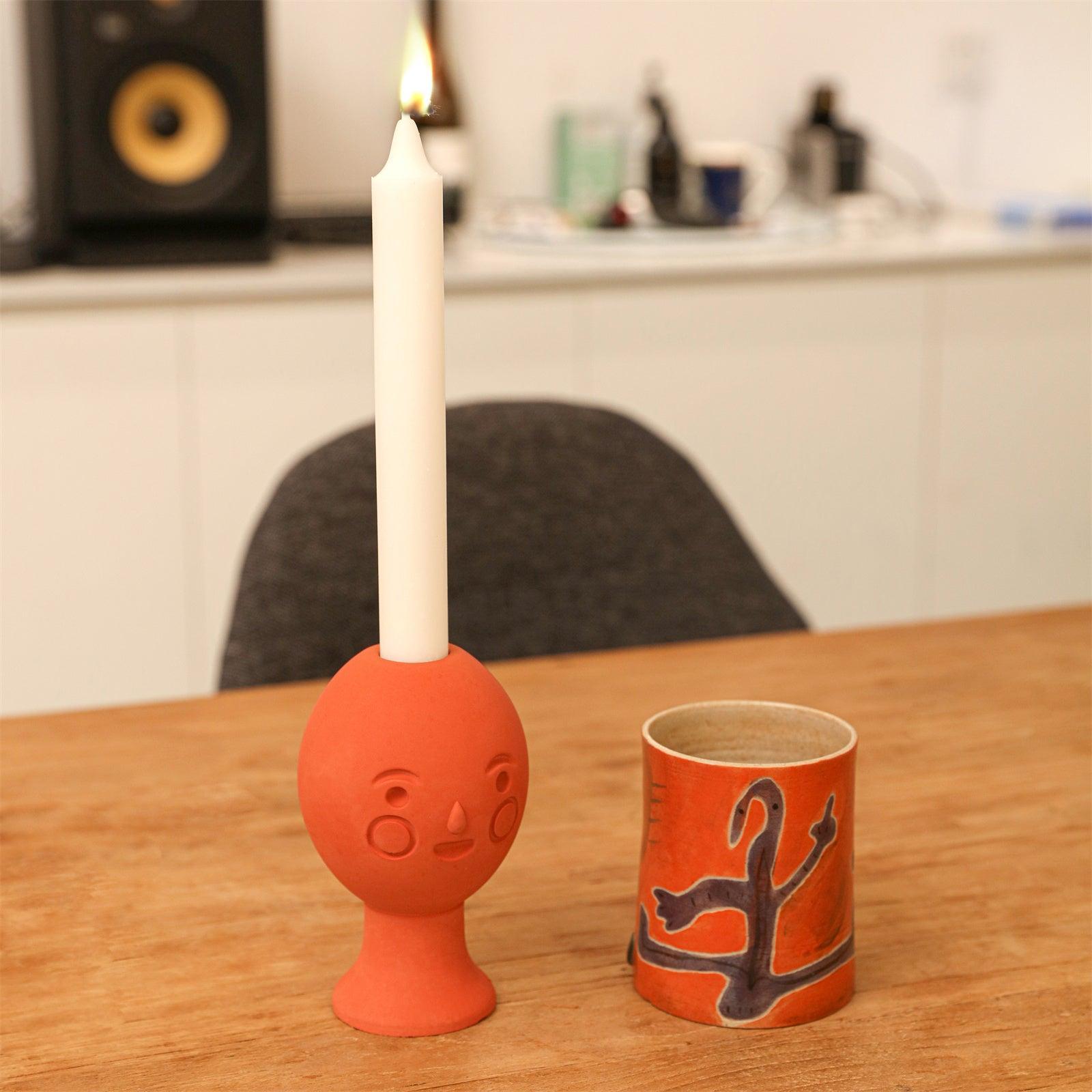Blush cute face head taper candle holder silicone mold for concrete and plaster casting — view 5