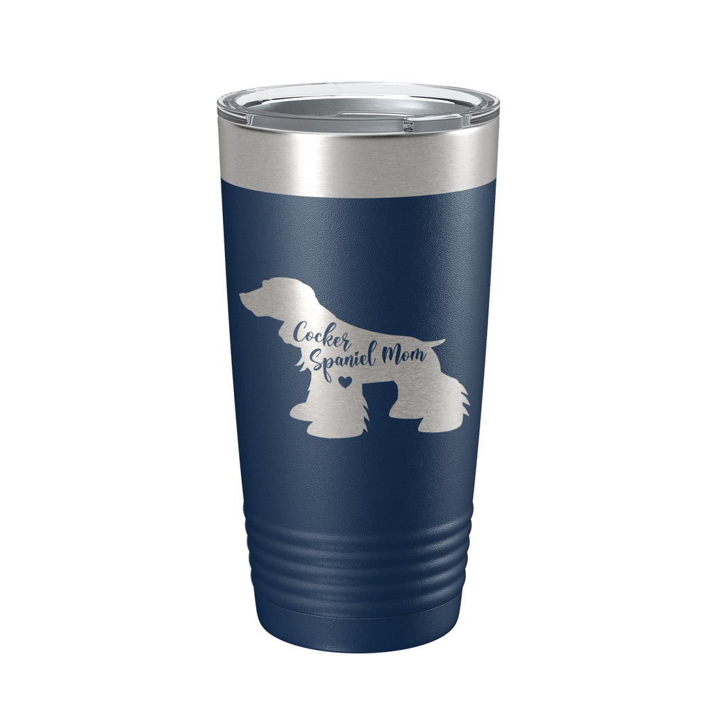 20 oz insulated stainless steel travel tumbler featuring a laser engraved Cocker Spaniel mom design. — view 3