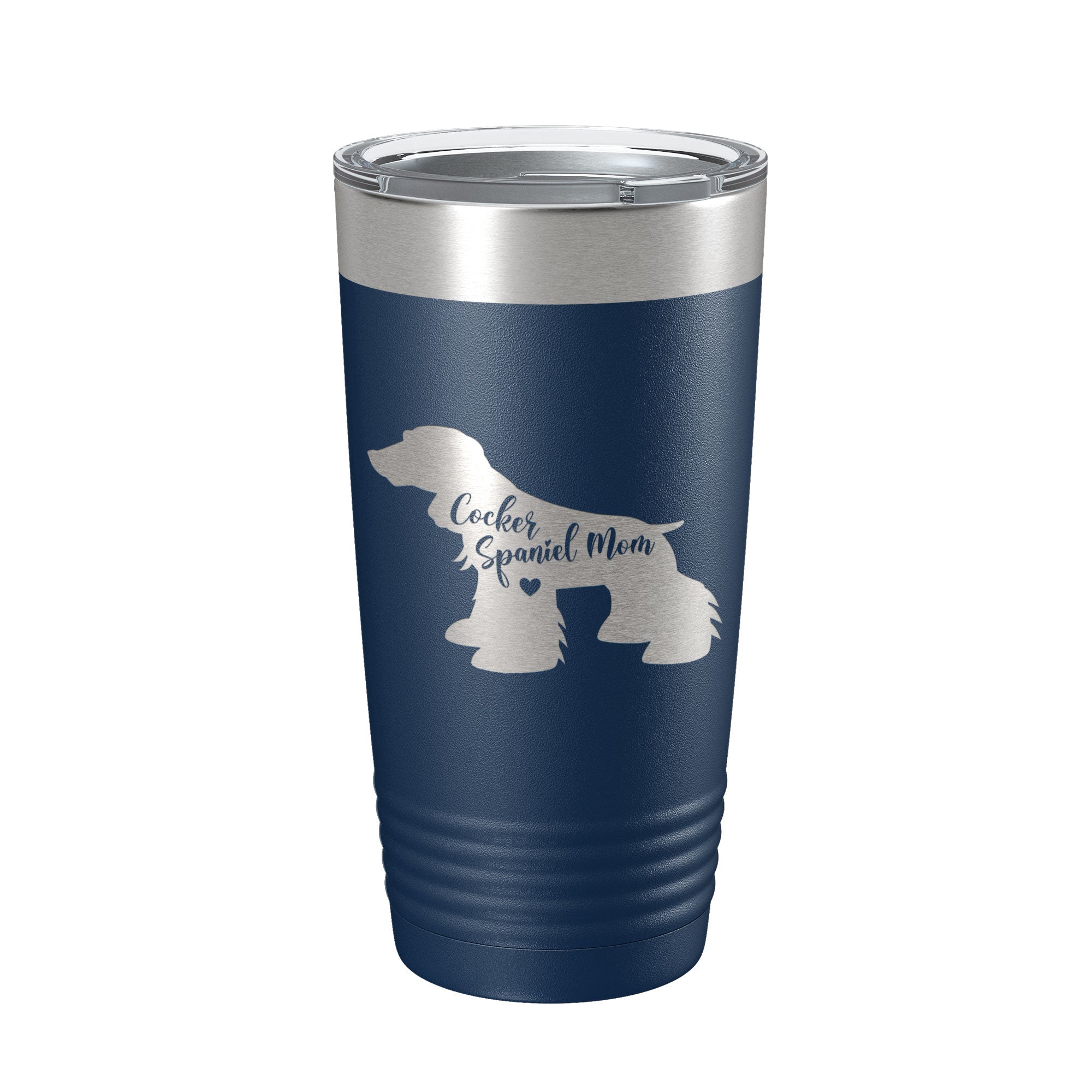 20 oz insulated stainless steel travel tumbler featuring a laser engraved Cocker Spaniel mom design. — view 3
