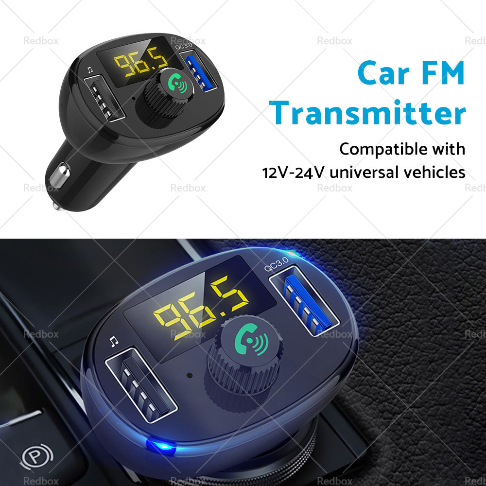 Bluetooth car FM transmitter and dual USB fast charger device with digital LED display screen — view 5