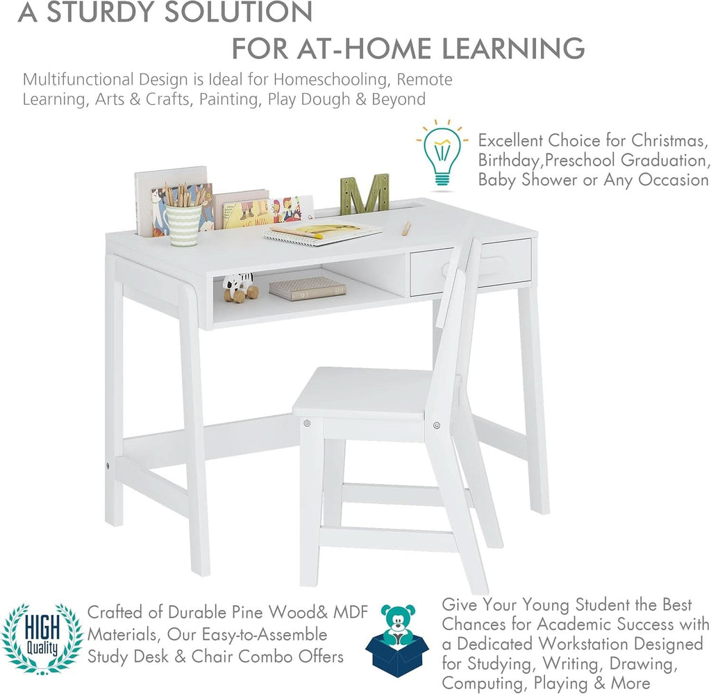 Wooden kids desk and chair set with storage drawers and tabletop organizer in a modern style — view 5