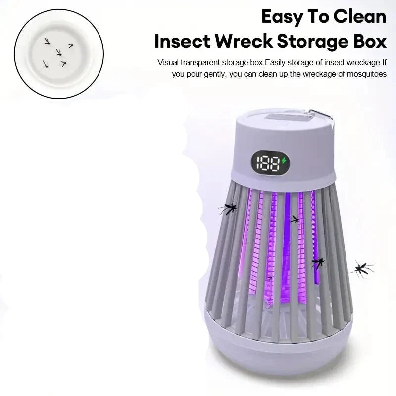 White 2-in-1 electric mosquito killer lamp and LED camping light on plain background — view 5
