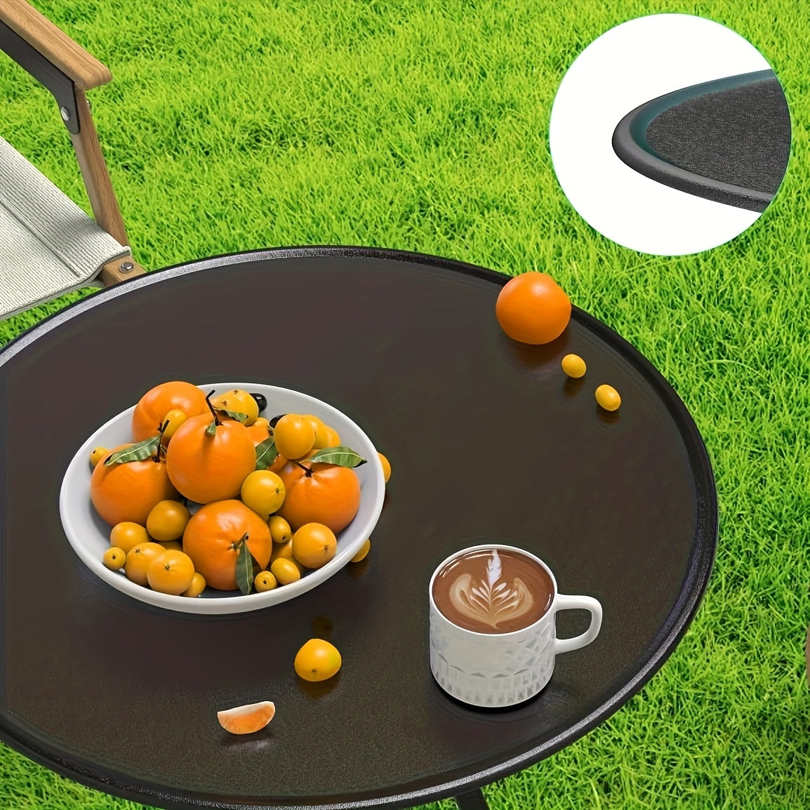 Portable round camping table with tripod base and fabric storage bag for outdoor adventures. — view 3