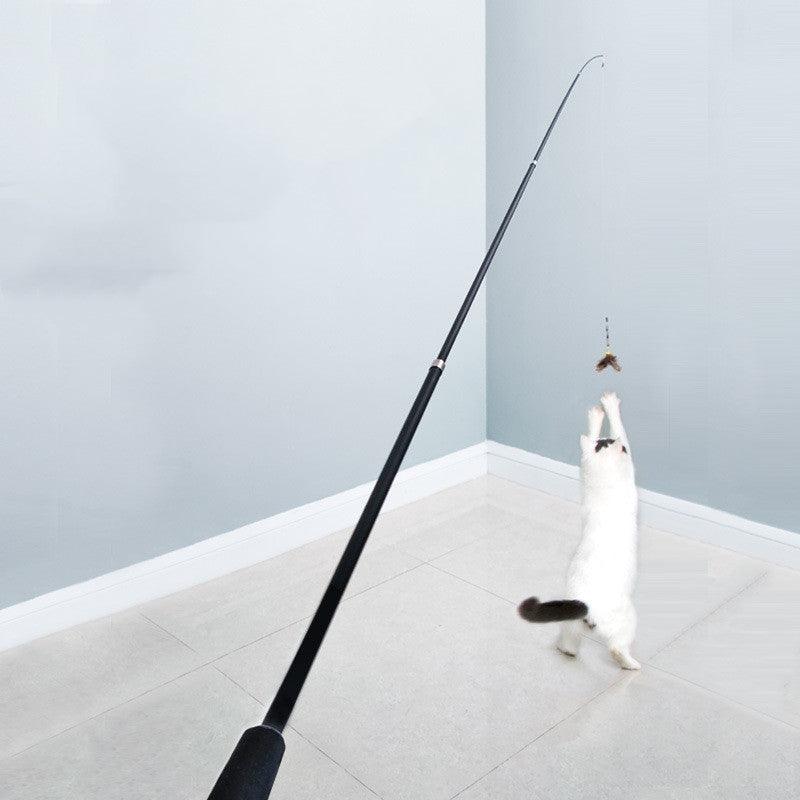 Extendable feather teaser cat toy wand with vibrant attachments and a long metallic telescopic handle — view 5
