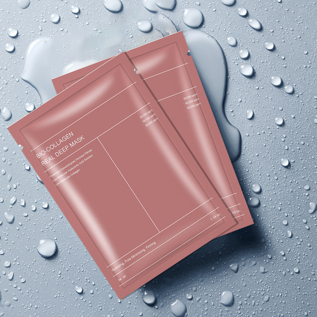 Pink bio-collagen facial sheet mask packet for deep hydration and anti-aging skincare — view 2