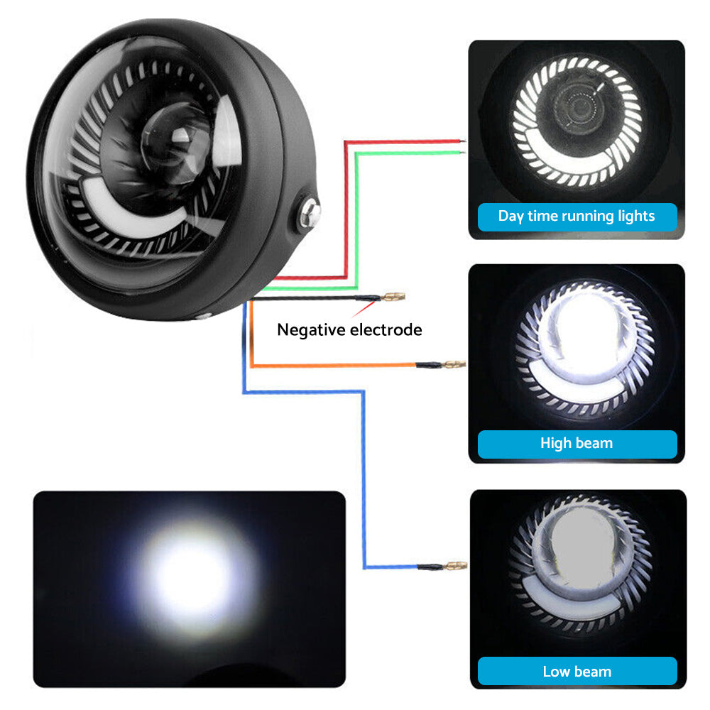 6.5-inch round motorcycle LED headlight with durable black metal housing and bright white beam — view 5