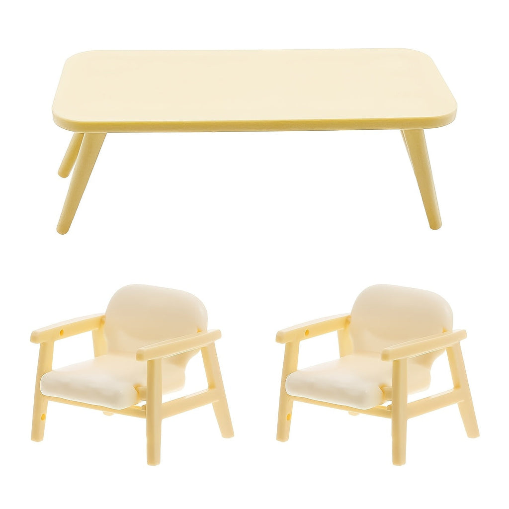 Three piece miniature realistic plastic table and chair set for dollhouses and diorama craft projects