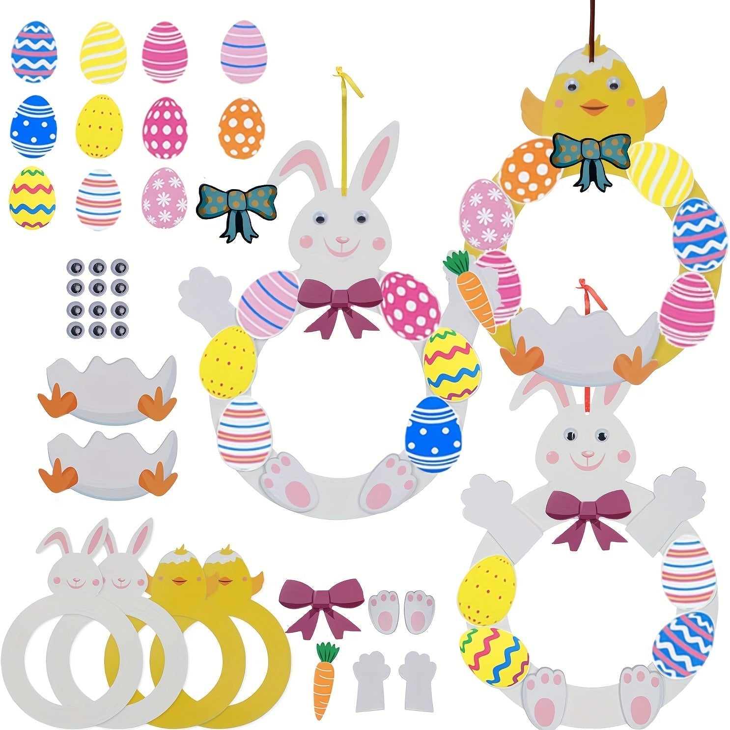 Colorful Easter bunny and chick wreath making kit with self-adhesive EVA foam pieces — view 5