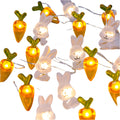 Flexible 2M copper wire string lights featuring glowing LED rabbit and carrot shaped bulbs for Easter.