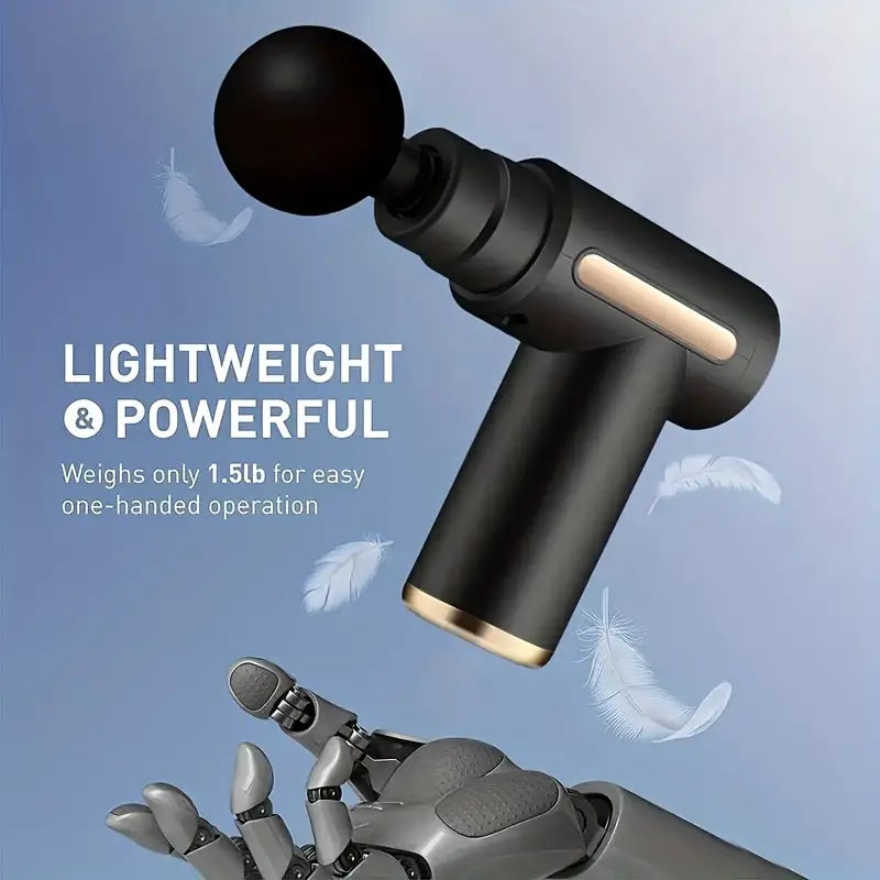 Black ultra-compact rechargeable deep tissue massage gun designed for targeted muscle recovery — view 3