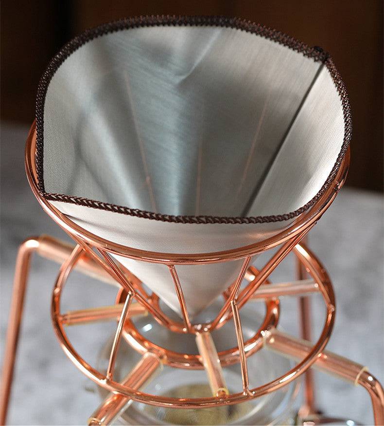 Cold coffee pour over kit featuring stainless steel stand, solid wood base, and glass dripper — view 3