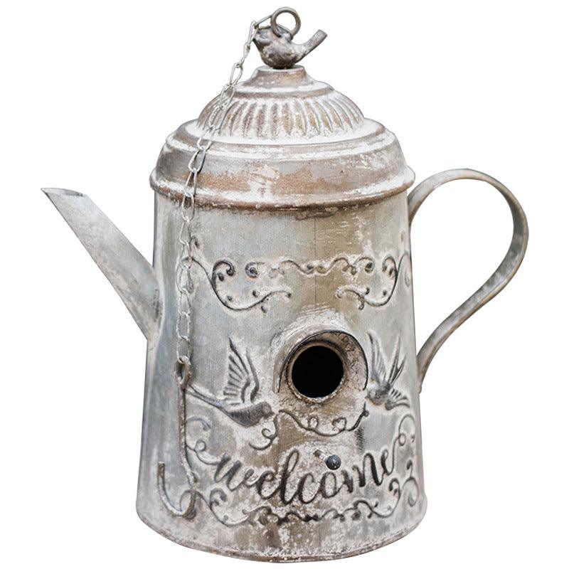 European iron flower pot birdcage decorative ornament on a living room shelf — view 3