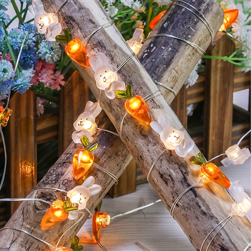 Flexible 2M copper wire string lights featuring glowing LED rabbit and carrot shaped bulbs for Easter. — view 5