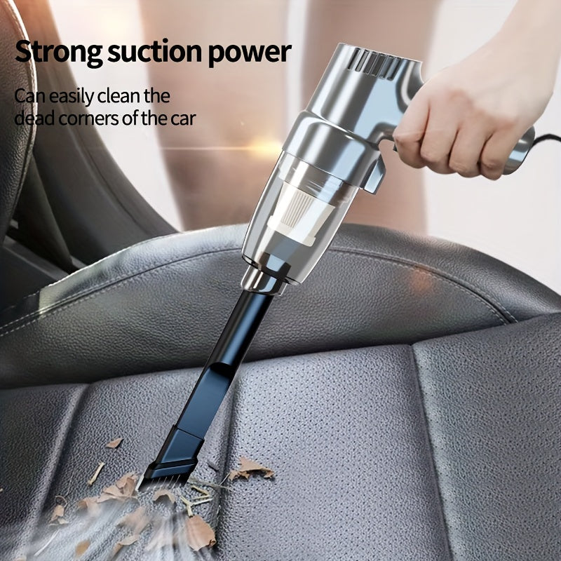 Compact plastic mini car vacuum cleaner with crevice tool and detailing brush accessories — view 2