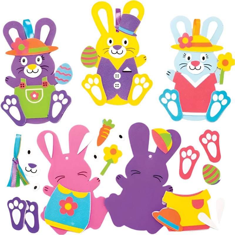10 piece Easter bunny DIY craft kit with self adhesive lightweight foam rabbit shape decals
