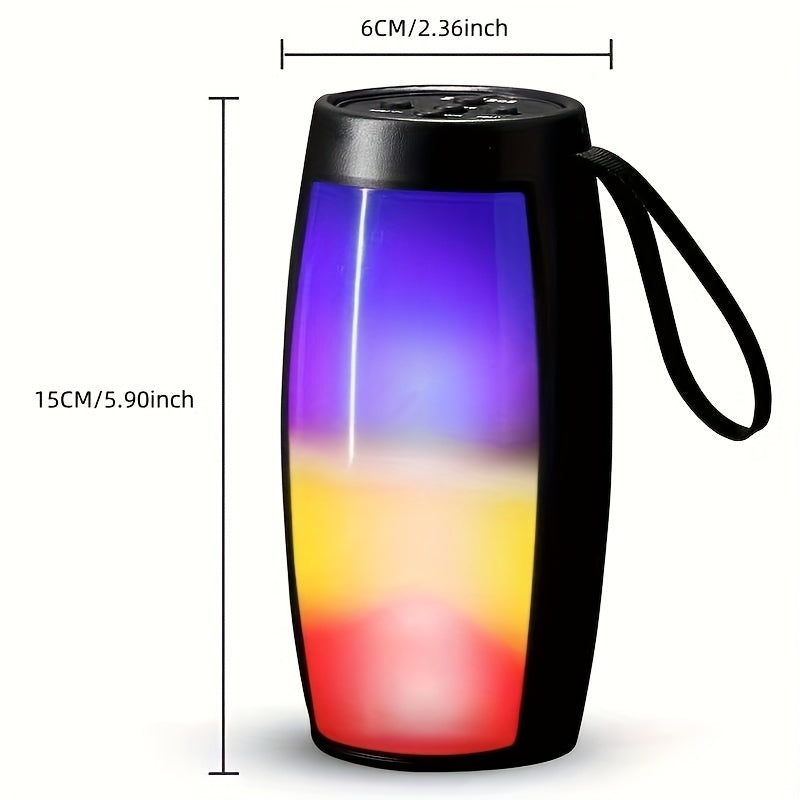 Compact black wireless Bluetooth speaker with vibrant glowing RGB LED lights and 360-degree audio output — view 3