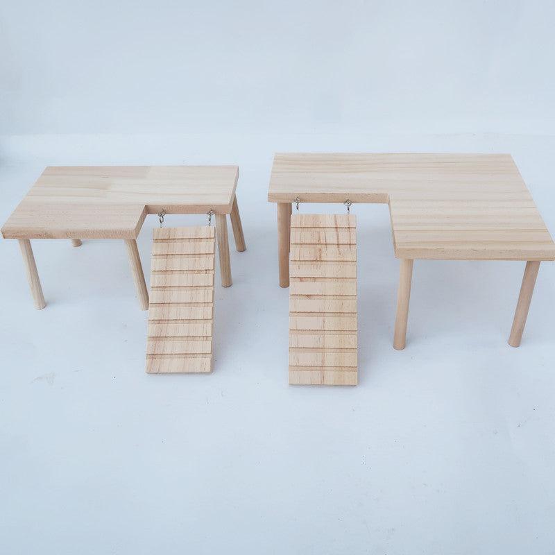 Solid wood hamster staircase playset with ladder and golden bear log toy for small pet cages — view 5