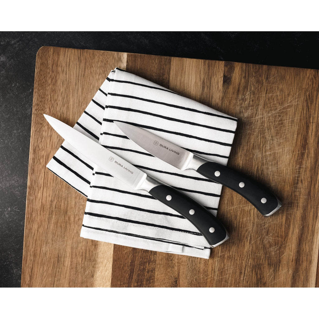 Elite 3-piece kitchen knife set with black ergonomic handles and high-carbon German steel blades — view 3