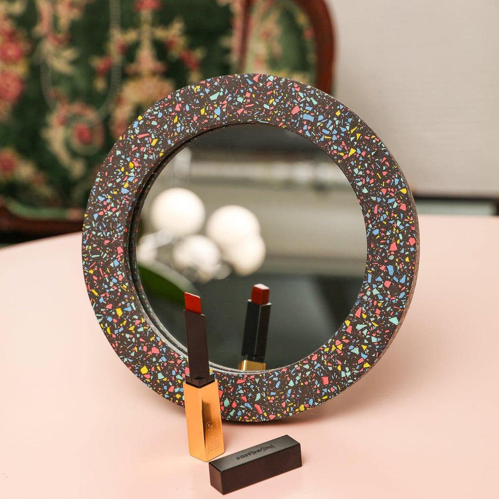 22cm round silicone mirror frame mold with mirror glass and support stand for concrete casting — view 5