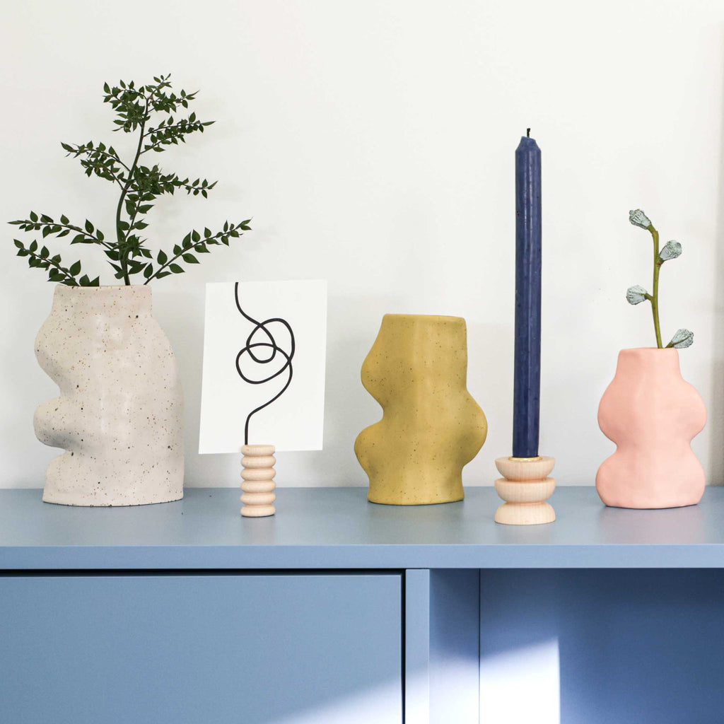 Large white handmade Fluxo ceramic vase with flowing organic lines and a matte finish. — view 5