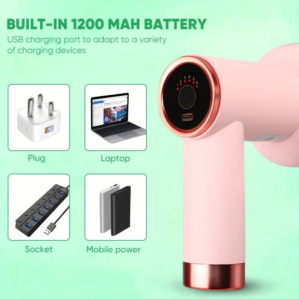 NNEOBA 6-Speed Rechargeable Mini Massage Gun Fat-Reducing, Relaxation Tool Pink