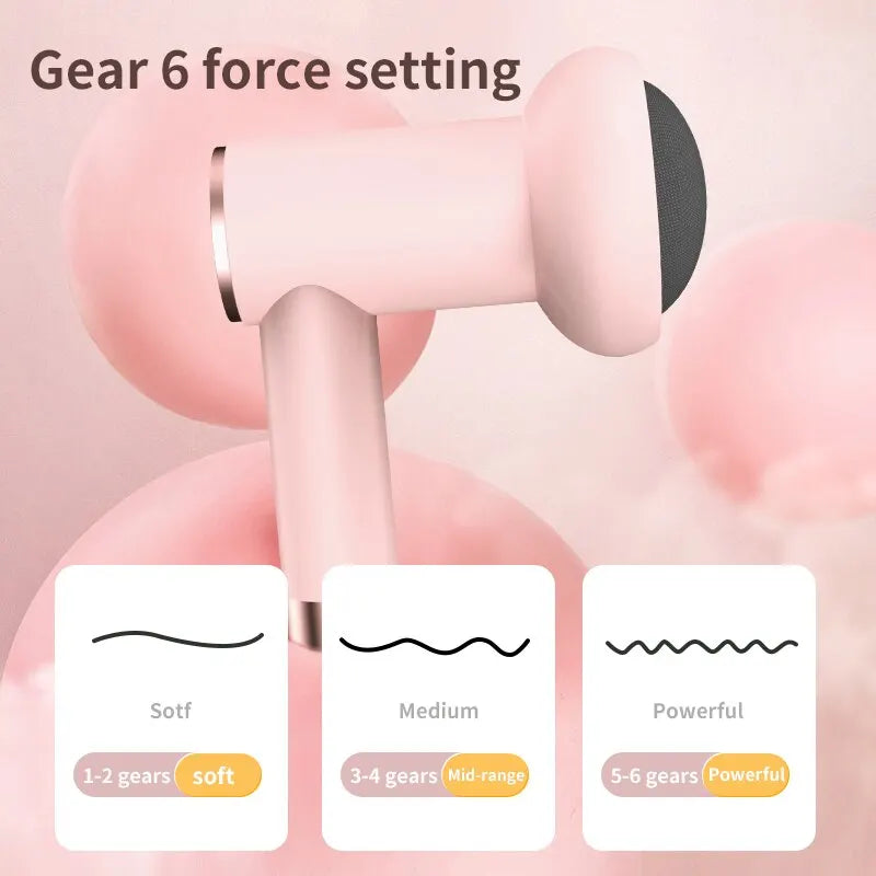 Pink 6-speed mini massage gun with interchangeable attachment heads and travel box — view 2