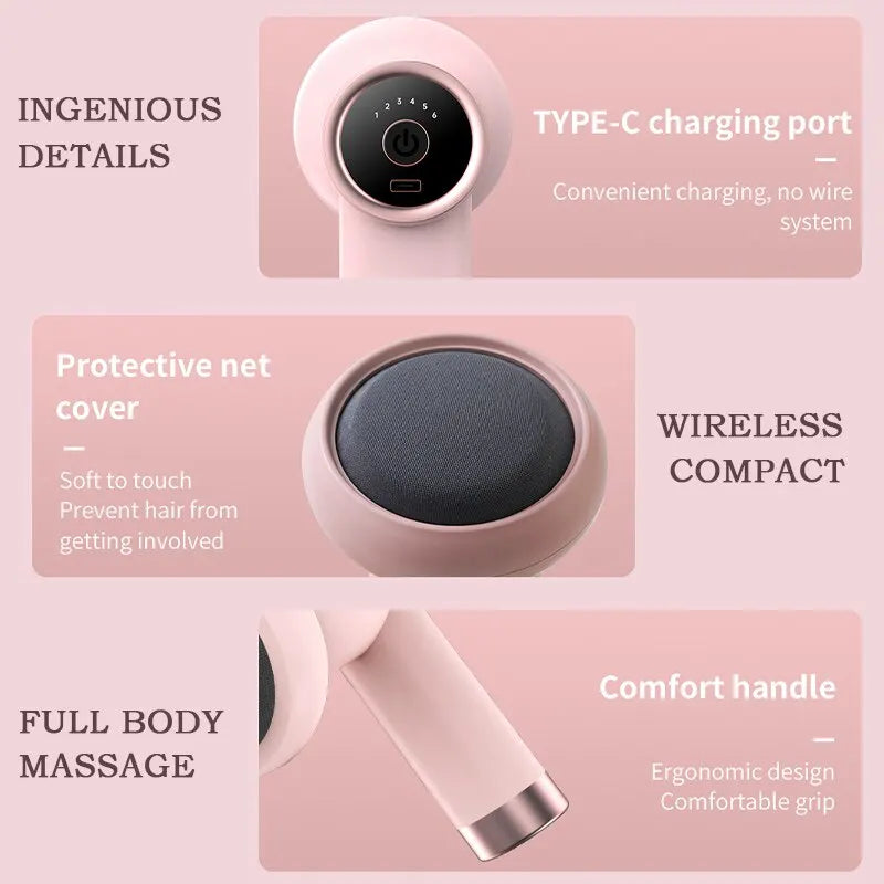 Pink 6-speed mini massage gun with interchangeable attachment heads and travel box — view 4