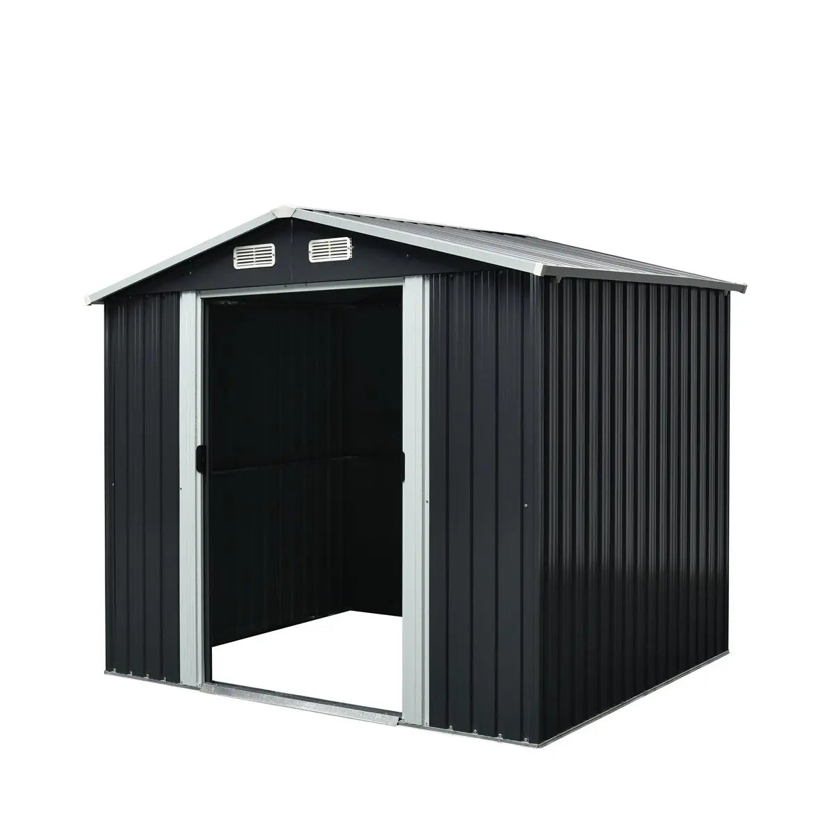 6' x 8' Galvanized Apex Roof Metal Shed, 29 GA Corrugated Metal, 67" Edge Height, TMG-MS0608-1