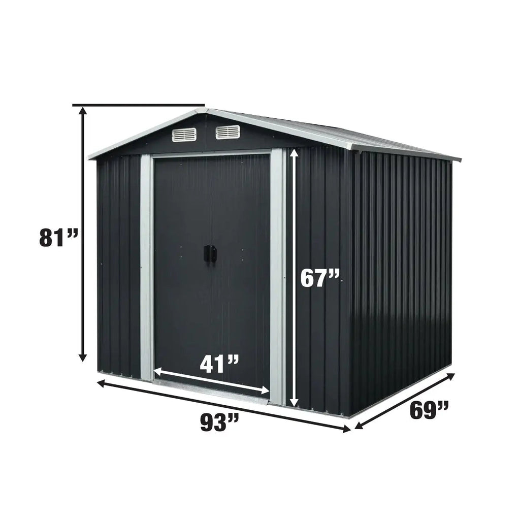 6' x 8' Galvanized Apex Roof Metal Shed, 29 GA Corrugated Metal, 67" Edge Height, TMG-MS0608-3