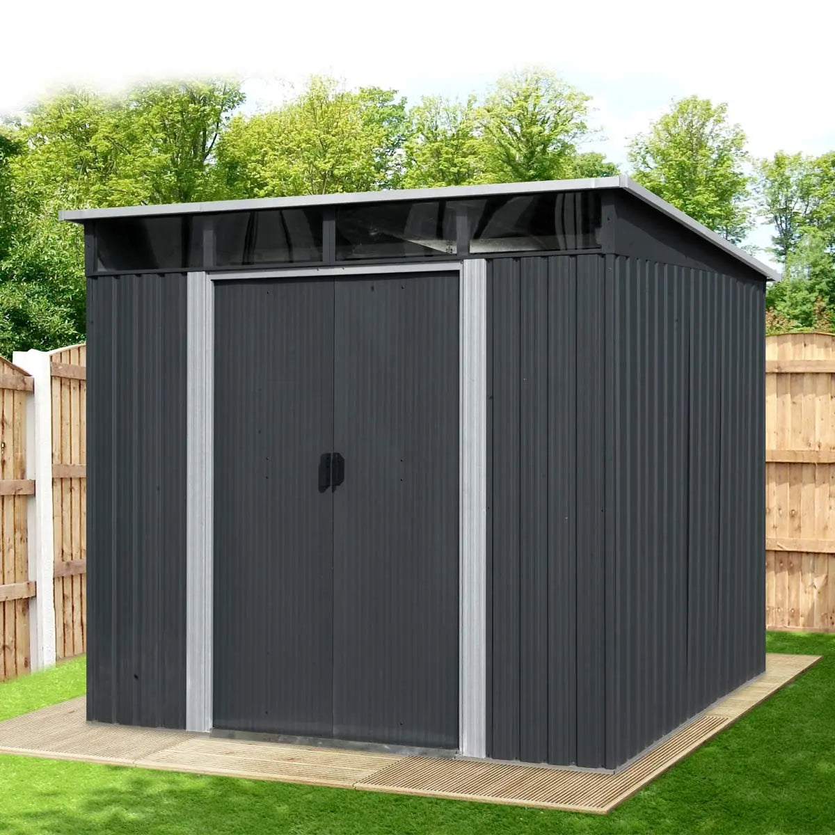 6' x 8' Galvanized Metal Pent Shed w/Skylight, 29 GA Corrugated Metal, 80" Peak Ceiling, TMG-MS0608P-2
